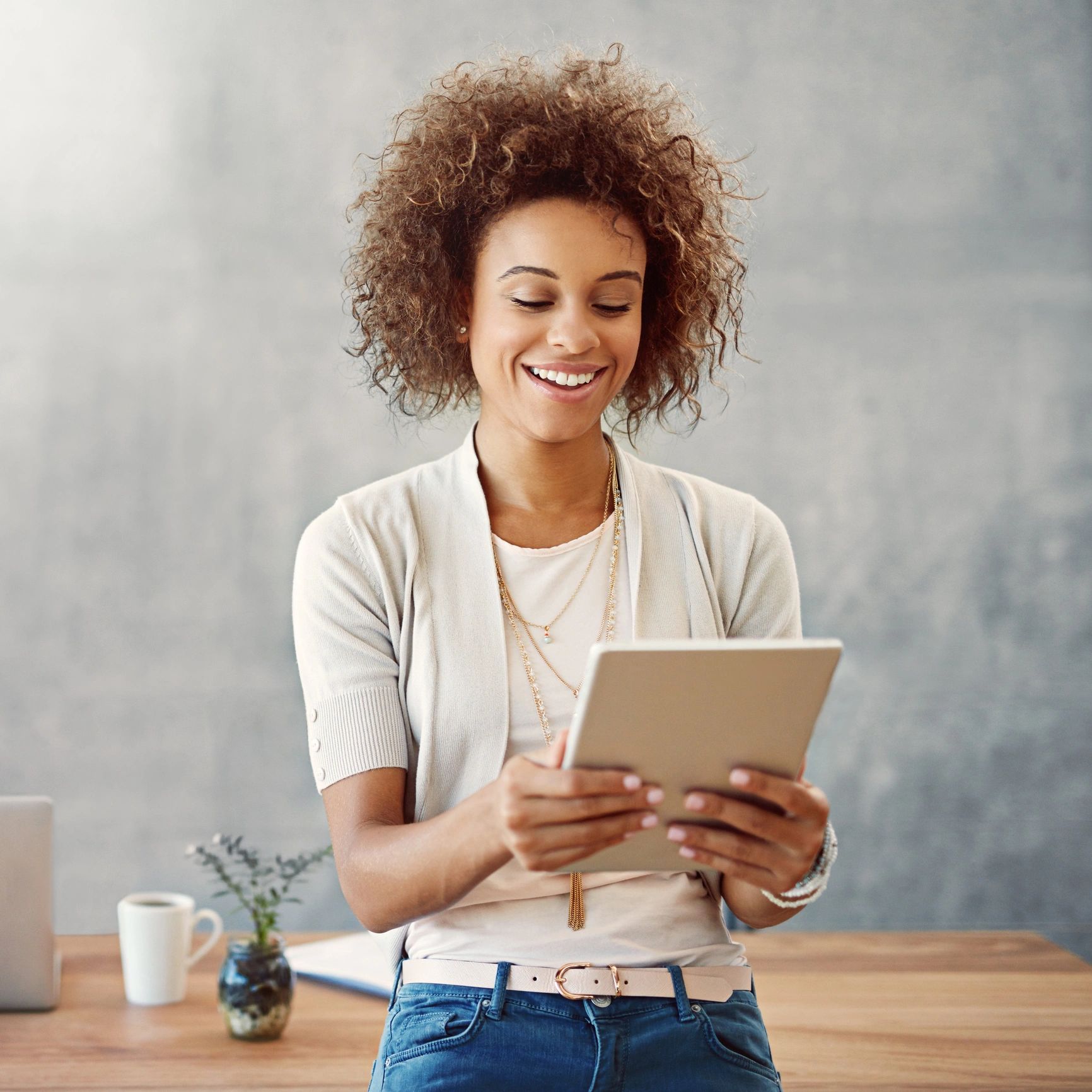 Person working from home with a digital tablet